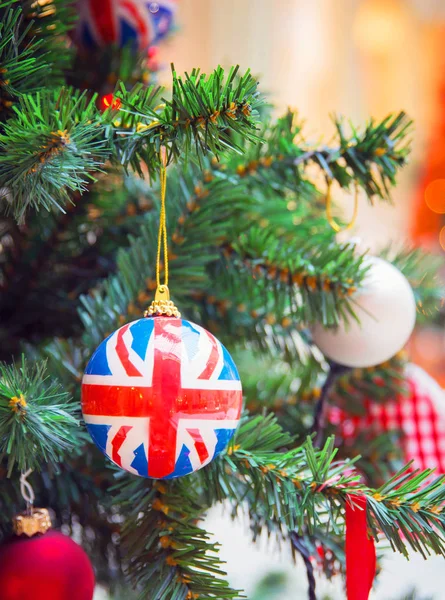 Vánoční Strom Dekorace Britským Symboly — Stock fotografie