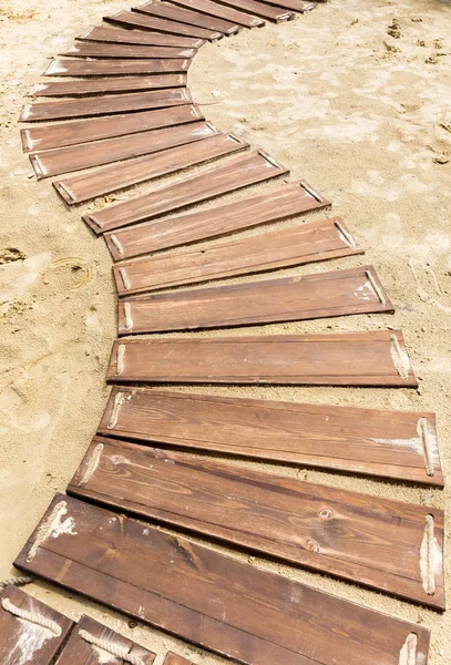 Wooden Beach Boardwalk Path Sand Copy Space — Stock Photo, Image