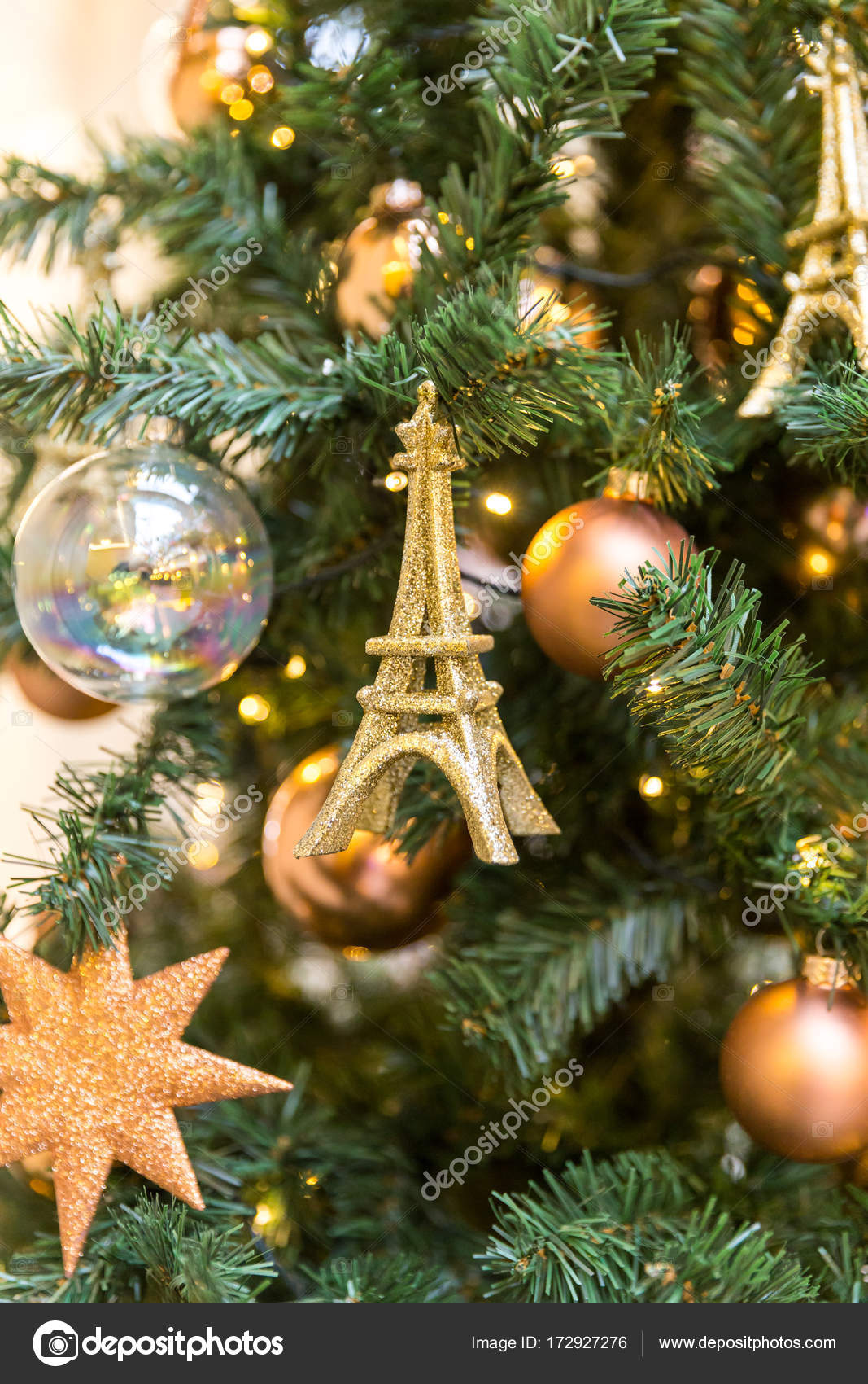 Christmas Tree Decoration Vintage French Style Eifel Tower Stock
