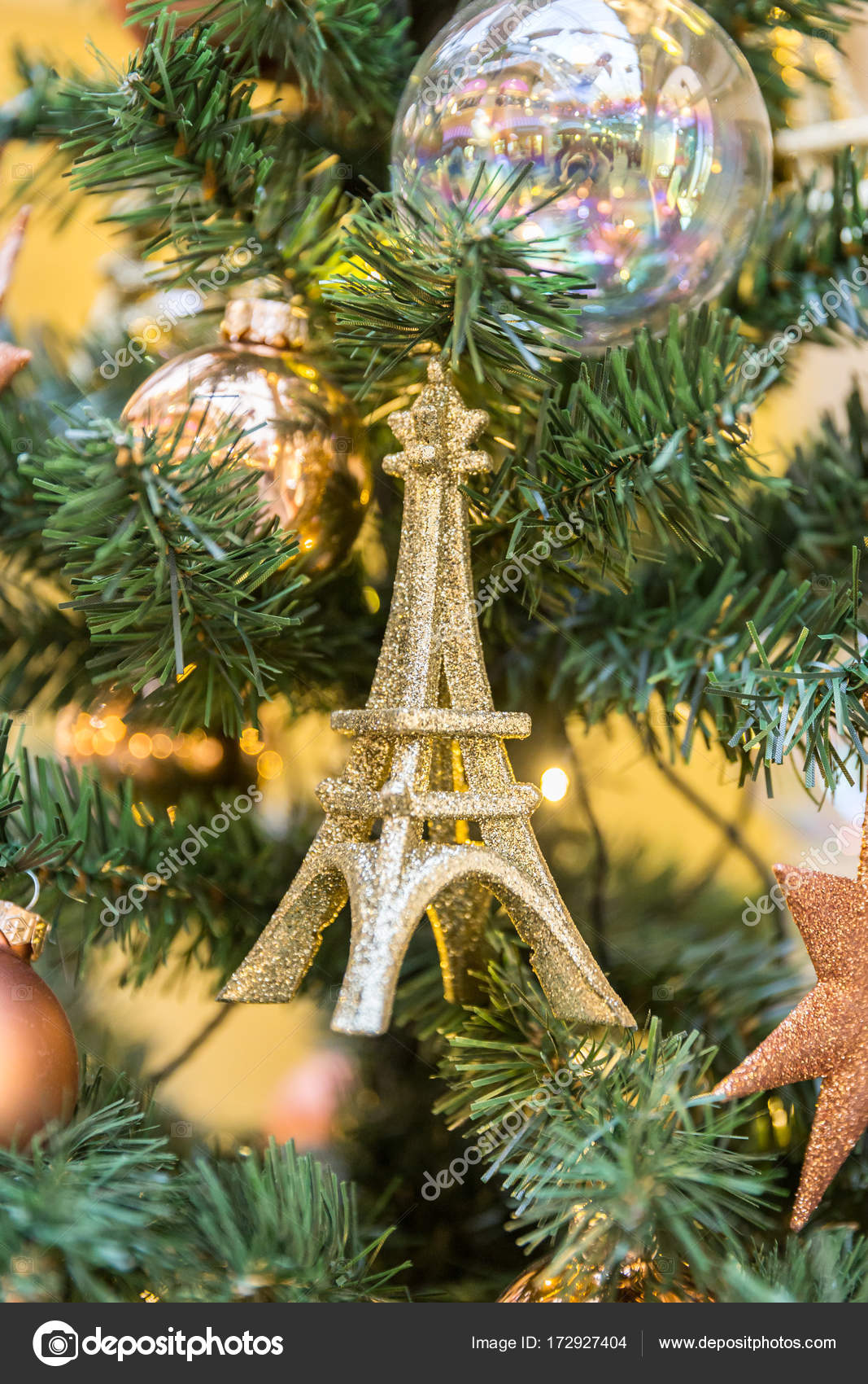 Christmas Tree Decoration Vintage French Style Eifel Tower Stock