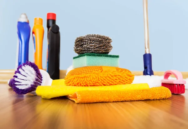 Set Cleaning Equipment Wooden Floor — Stock Photo, Image