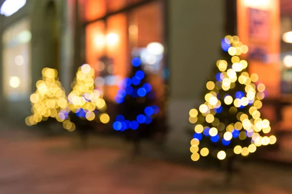 Christmas Trees Street Blurry Background Bokeh — Stock Photo, Image