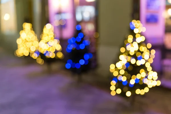 Christmas Trees Street Blurry Background Bokeh — Stock Photo, Image