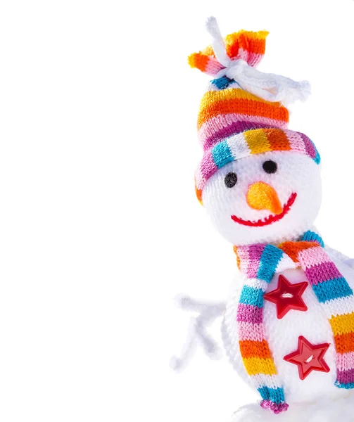 Sorrindo Boneco Neve Neve Isolado Fundo Branco — Fotografia de Stock