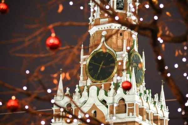 Der Spasskaja Turm Auf Dem Roten Platz Moskau Russland Weihnachten — Stockfoto