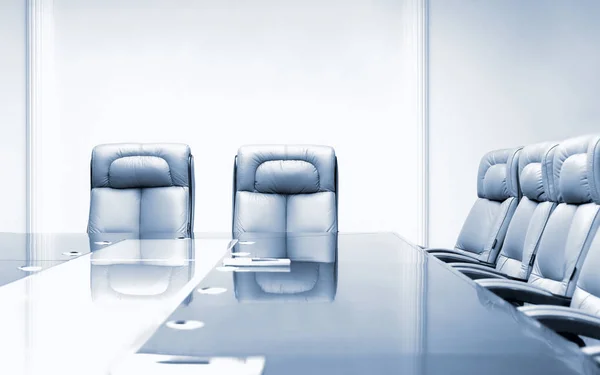 Mødelokale Med Træbord Beige Læder Lænestole - Stock-foto