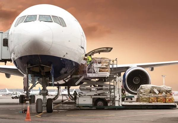 Loading Cargo Plane Airport View Window — Stock Photo, Image
