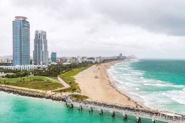 Yukarıdan, Miami Beach Güney plaj manzarası. Florida, ABD