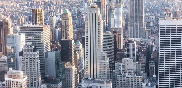 New york, Usa - May 17, 2019: New York City Manhattan midtown air panorama view with skyscrapers and blue sky in the day. — стокове фото