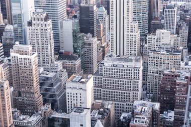 New York, Usa - 17 Mayıs 2019: New York City gökdelenleri Manhattan şehir merkezinde günbatımında panorama manzarası