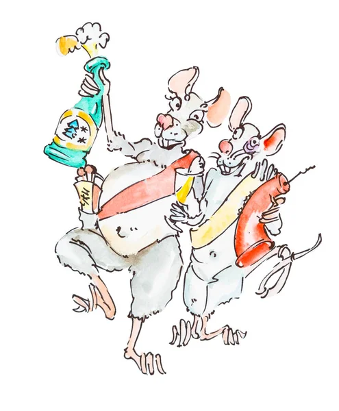 New year, Funny happy mouse or rats dancing and singing