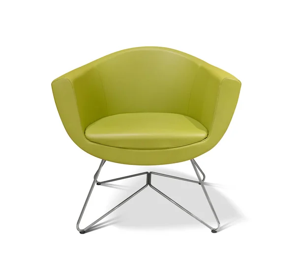 흰색 바탕에 분리 된 현대식 녹색 가죽 의자 — 스톡 사진
