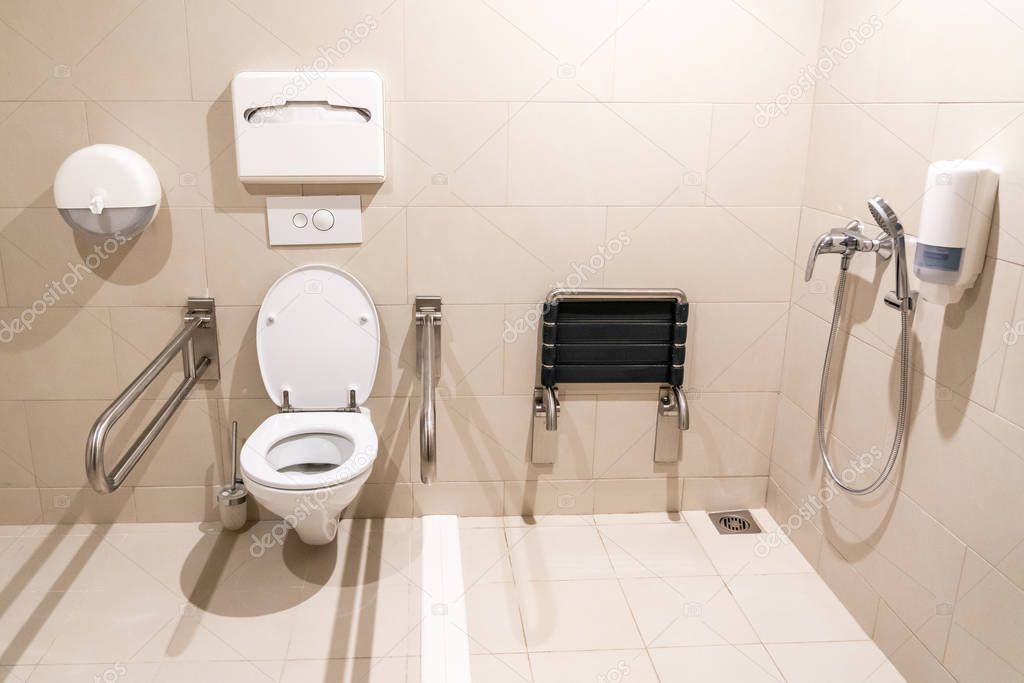 Restroom for disabled people with special equipment