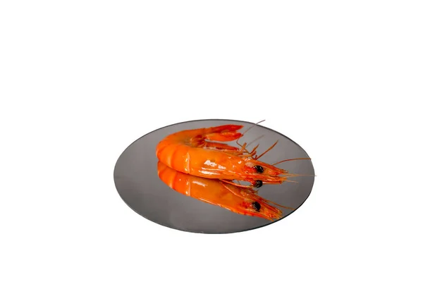 Shrimp Lies Mirror Reflection White Background — Stock Photo, Image