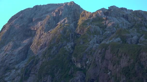 montagnes et rochers au soleil avec des arbres verts en Nouvelle-Zélande Milford Sound
