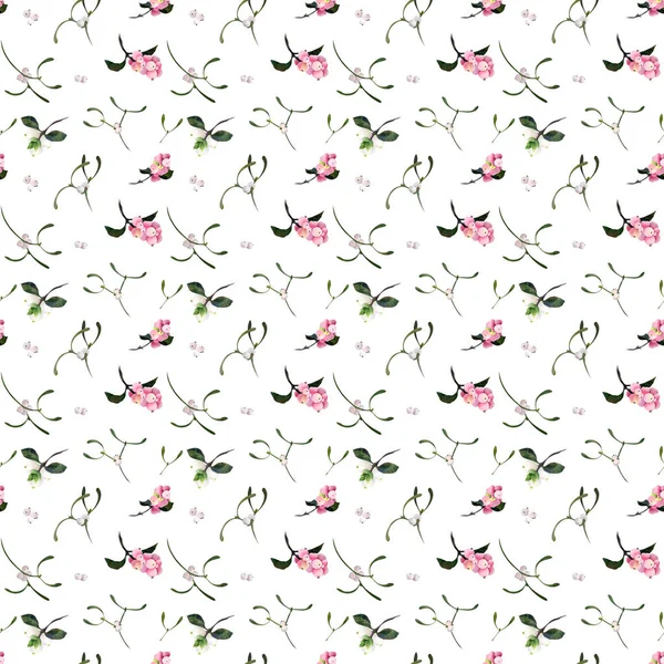 Seamless Christmas Pattern Winter Berries Watercolor Illustration — Stock Photo, Image