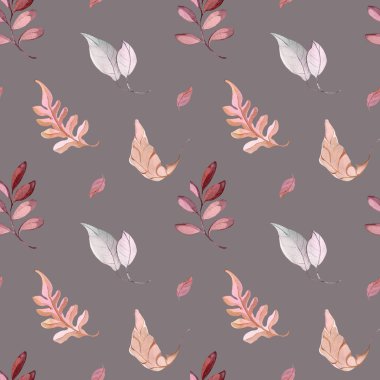 Kusursuz desenli suluboya el çizimi orman yaprakları çiçek tohumu kış sonbaharı sonbaharda kumaş, duvar kâğıdı çarşaf örtüsü.