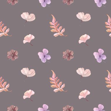 Kusursuz desenli suluboya el çizimi orman yaprakları çiçek tohumu kış sonbaharı sonbaharda kumaş, duvar kâğıdı çarşaf örtüsü.