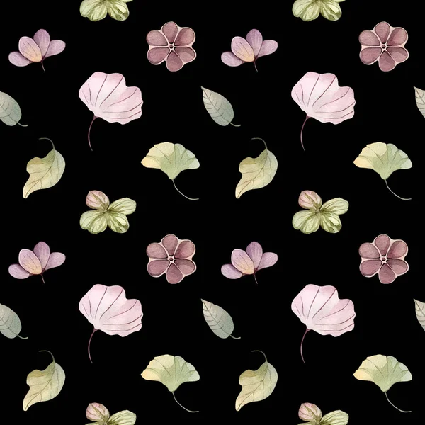 Nahtlose Muster Aquarell Illustration Hand Malerei Wald Blätter Blumen Samen — Stockfoto