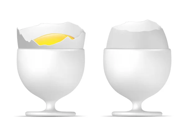 Ovo cozido branco e xícara de ovo — Vetor de Stock