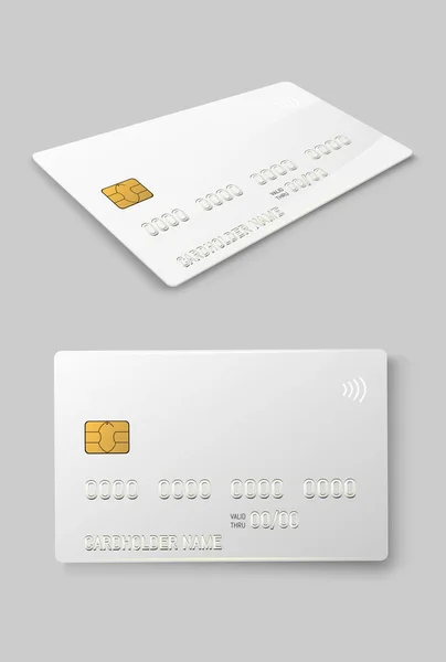 Carte de crédit en plastique blanc avec puce emv. Paiement sans contact — Image vectorielle