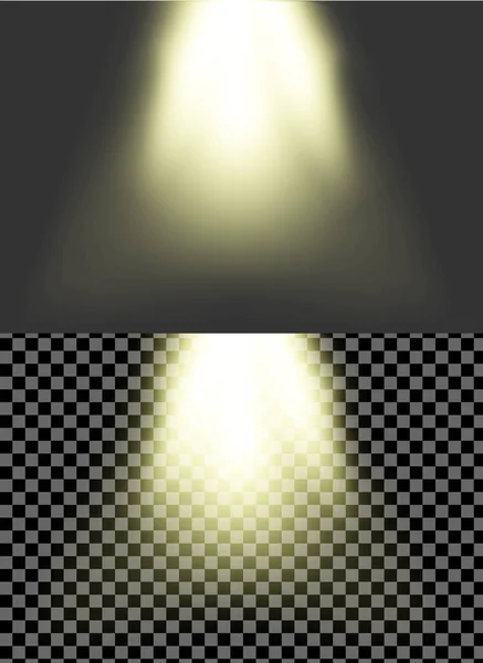 Vektorově žluté realistické paprsky světla. Jasné jevištní osvětlení — Stockový vektor