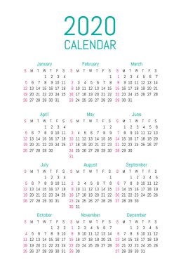 Vektör basit tasarım takvimi 2020