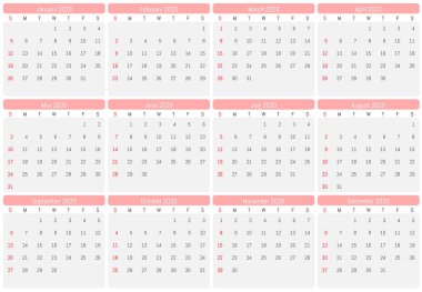 2020 duvar takvimi. Vektör basit tasarımı