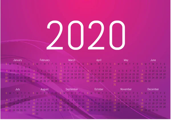 Calendario de pared 2020. Diseño vectorial — Vector de stock