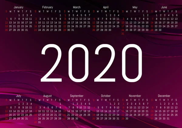Calendario de pared 2020. Diseño vectorial — Vector de stock