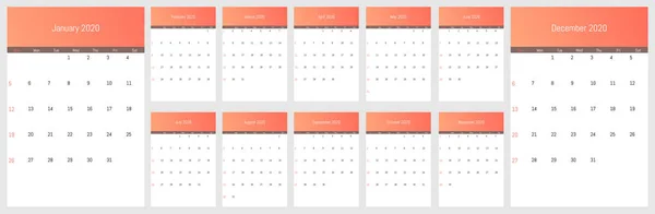 2020 calendário de parede mensal. Design simples vetorial —  Vetores de Stock