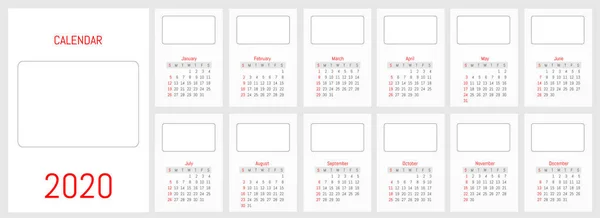 Calendario Pared 2020 Diseño Vectorial — Vector de stock