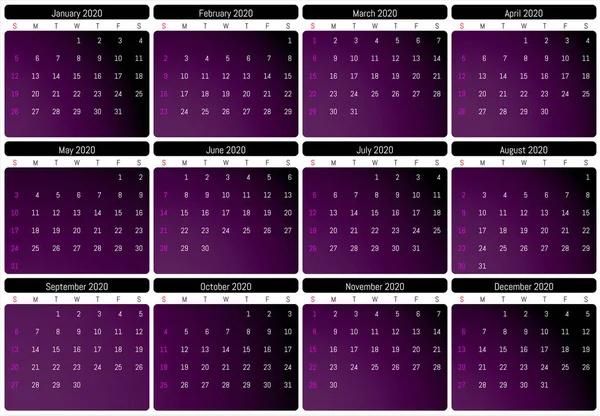 2020 calendário de parede. Design simples vetorial —  Vetores de Stock