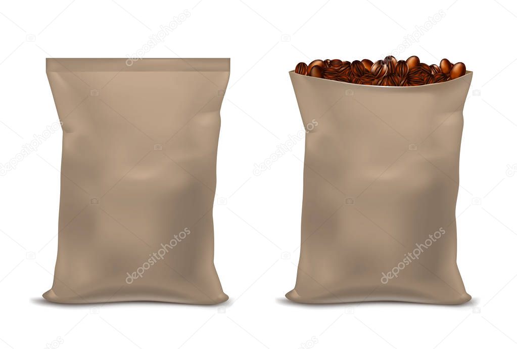Brown vector open pouch with coffee beans