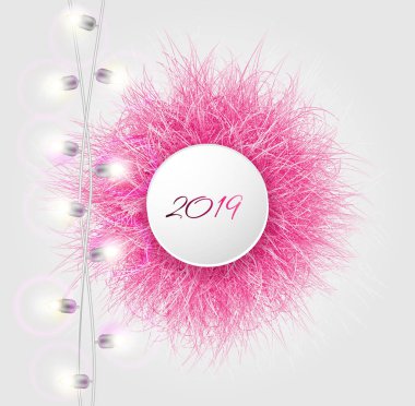 Gerçekçi kürk topu ve çelenkli Noel kartı