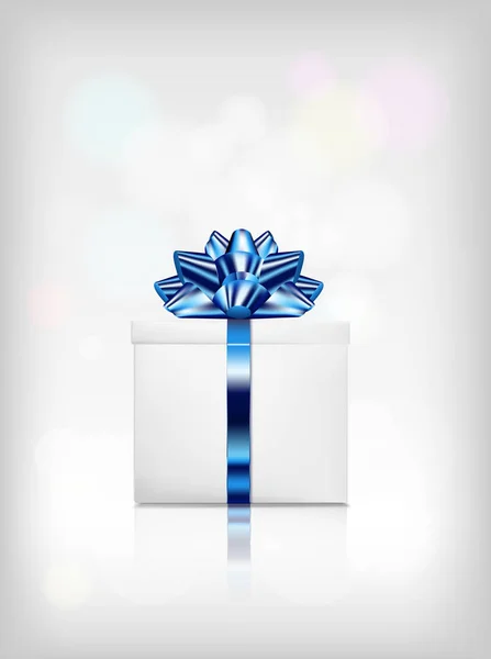 Neujahrshintergrund mit Geschenkbox und blauer Schleife — Stockvektor