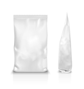 Beyaz çamaşır tozu ambalajı. Sachet ekmek, kahve, tatlı