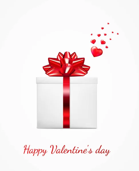 Gift box with red ribbon and bow. Happy Valentine's day greeting — Stock Vector