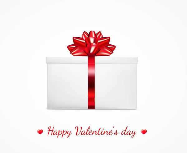 Gift box with red ribbon and bow. Happy Valentine's day greeting — Stock Vector