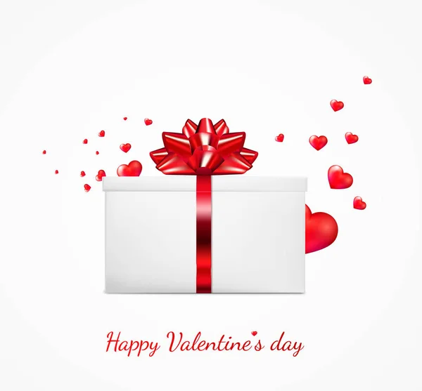 Gift box with red ribbon and bow. Happy Valentine's day greeting — Stock Vector