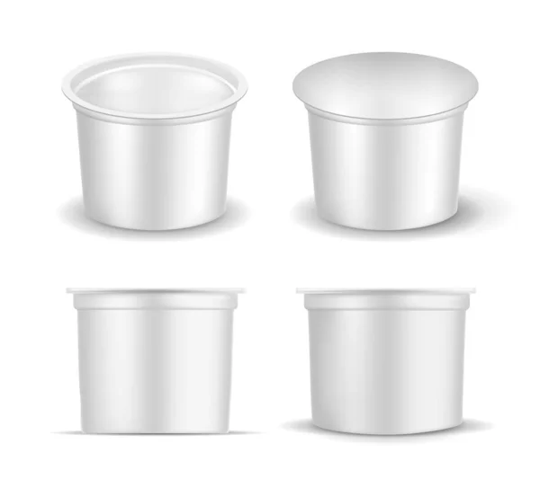 Witte lege plastic container voor yoghurt. — Stockvector