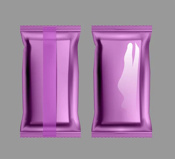 スナック、食品、チップ、砂糖、スパイス用の真空紫色のパッケージ — ストックベクタ