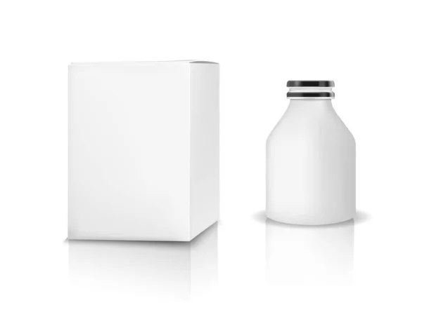 Векторна пластикова банка з білою коробкою для косметики, лікарських засобів — стоковий вектор