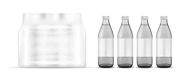 Förpackning av plastflaskor. Vit glasflaska — Stock vektor