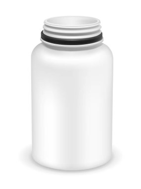 Multivitaminler veya ilaçlar için plastik şişeyi vektörle aç