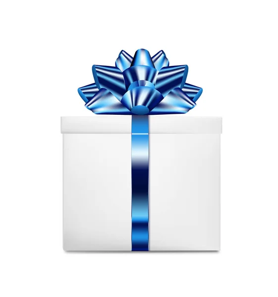 Caixa de presente com fita azul e arco — Vetor de Stock