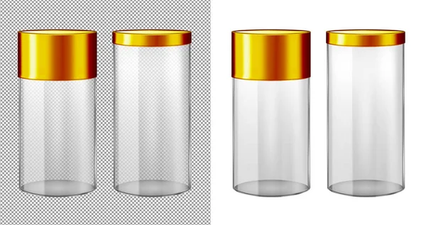 Pot en verre transparent avec couvercle en or — Image vectorielle