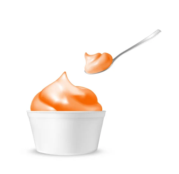 Glace orange dans une tasse avec une cuillère — Image vectorielle