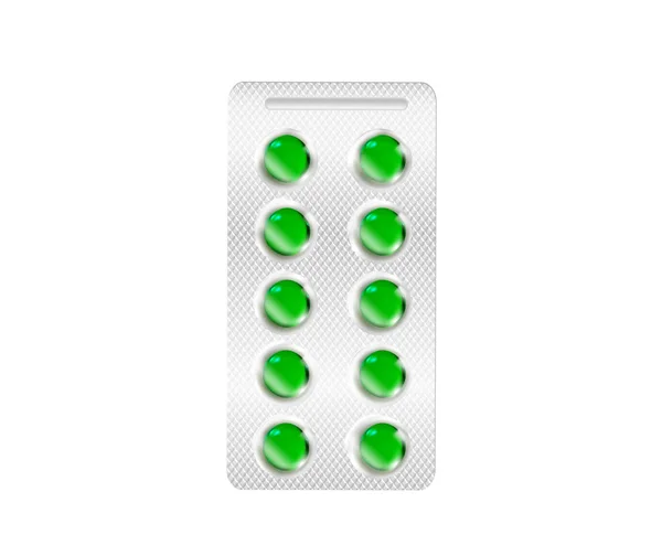 Zöld vektor tabletták. Reális kép — Stock Vector