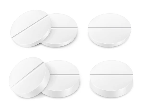 White round tablets. Realistic image — Stock Vector